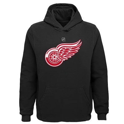 Youth Black Detroit Red Wings Primary Logo Pullover Hoodie