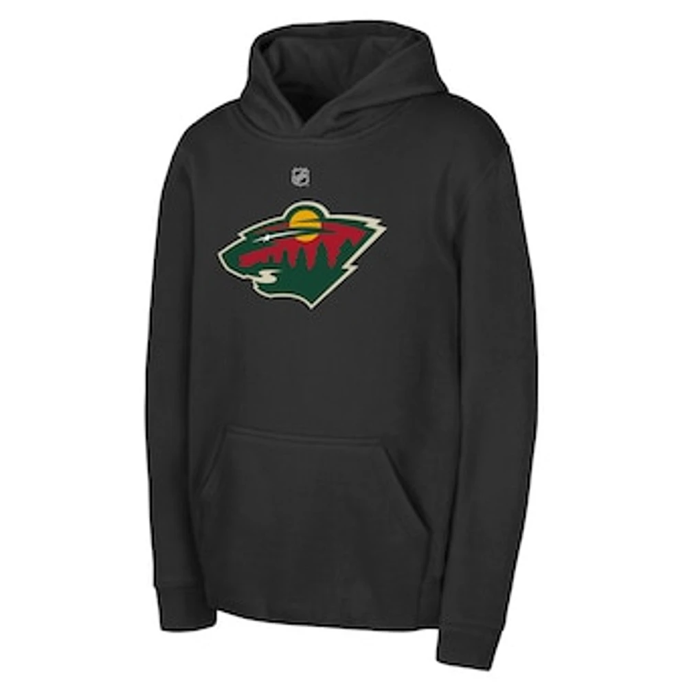 Youth Black Minnesota Wild Primary Logo Pullover Hoodie