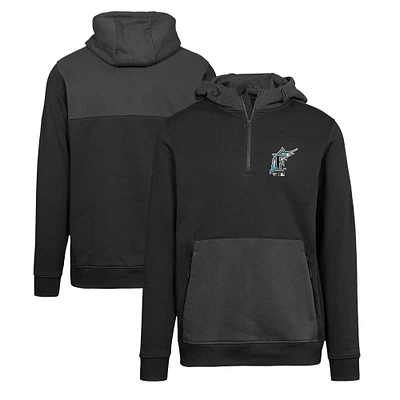 Men's Levelwear Black Florida Marlins Chicane Core Logo Quarter-Zip Pullover Hoodie