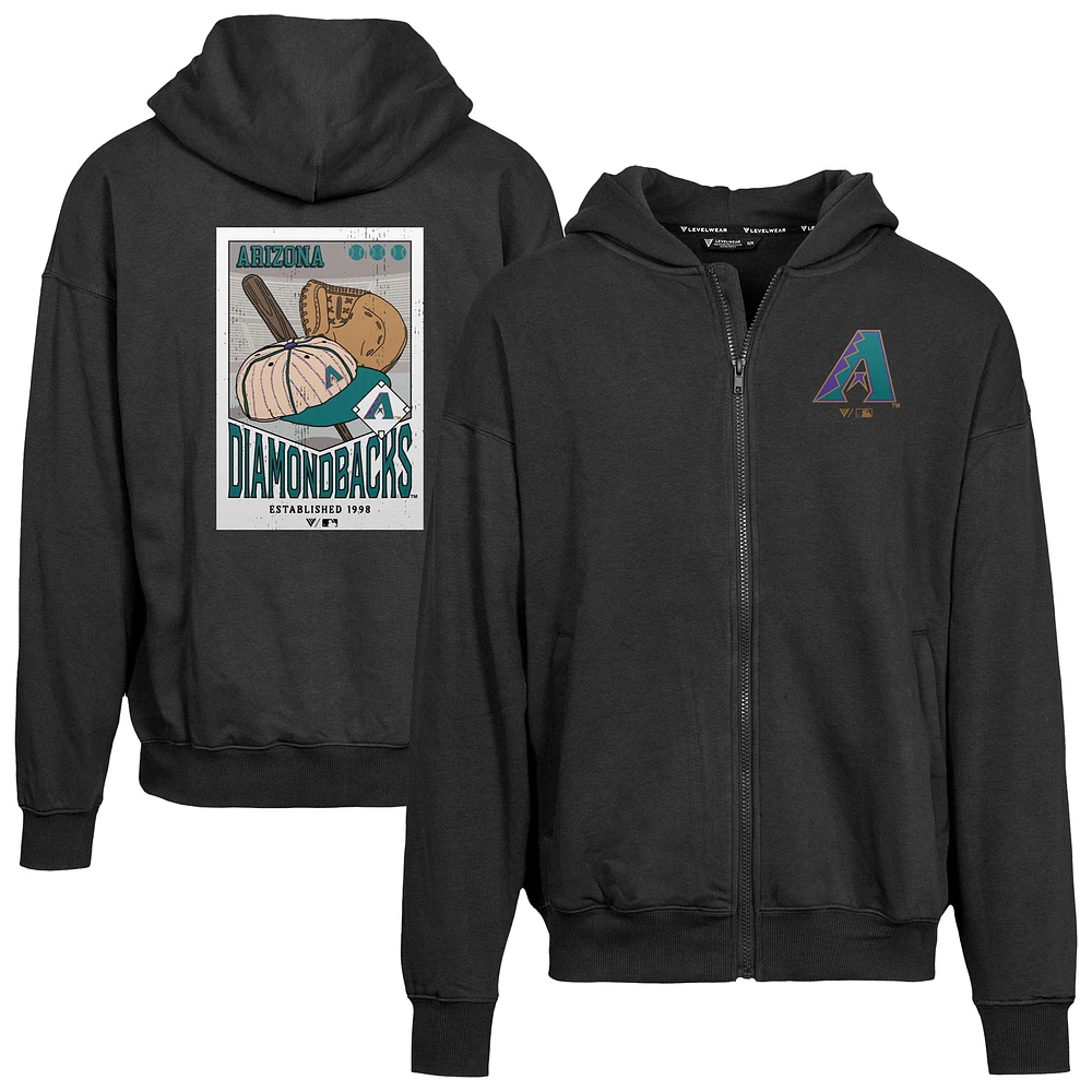 Men's Levelwear Black Arizona Diamondbacks Uphill Cooperstown Collection Core Logo Full-Zip Hoodie