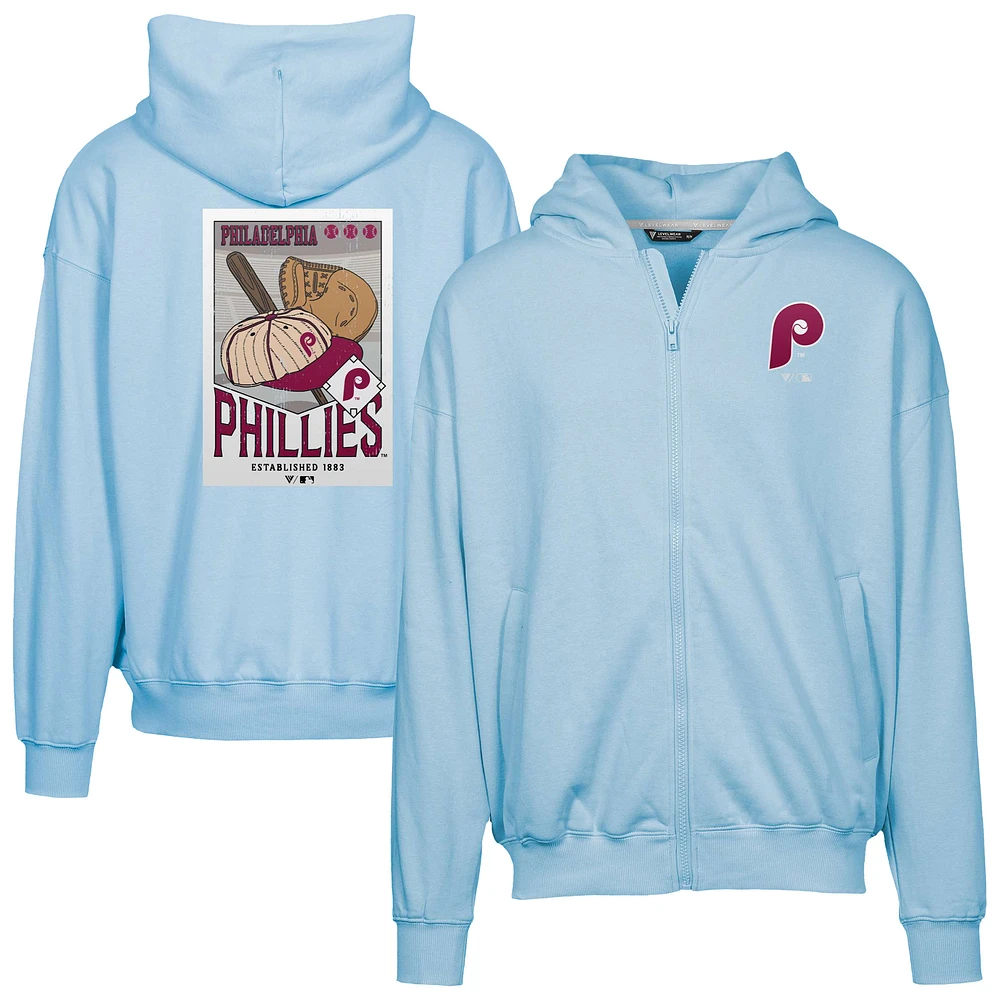 Men's Levelwear Light Blue Philadelphia Phillies Uphill Cooperstown Collection Core Logo Full-Zip Hoodie