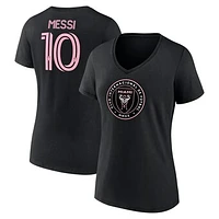 Women's Fanatics Lionel Messi Black Inter Miami CF Authentic Stack Name & Number V-Neck T-Shirt