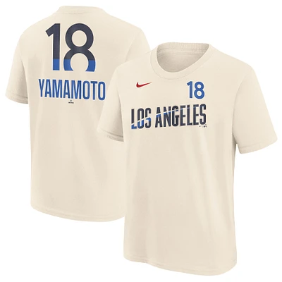 Youth Nike Yoshinobu Yamamoto Cream Los Angeles Dodgers 2024 City Connect Fuse Name & Number T-Shirt