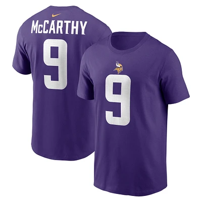 Men's Nike J.J. McCarthy Purple Minnesota Vikings  Name & Number T-Shirt