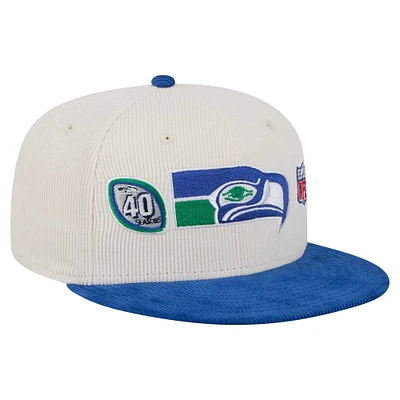 Men's New Era Cream/Royal Seattle Seahawks Throwback Corduroy 59FIFTY Fitted Hat