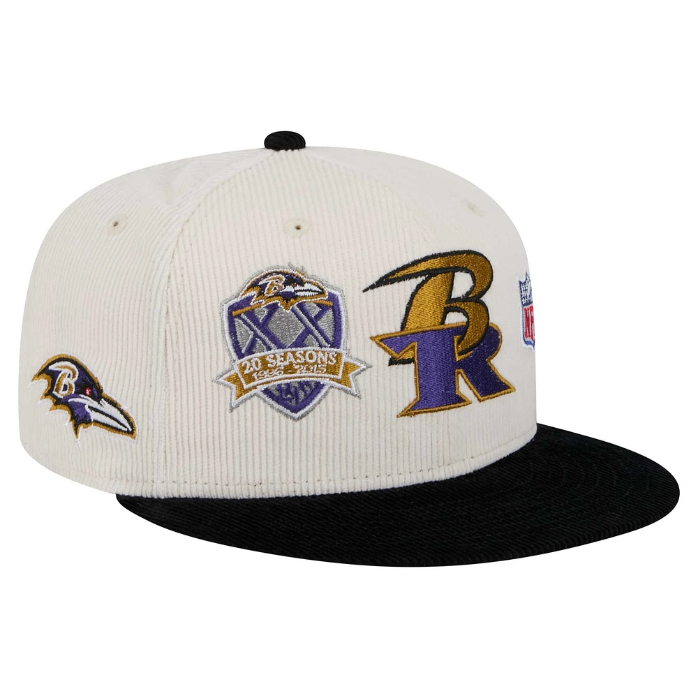 Men's New Era Cream/Purple Baltimore Ravens  Corduroy 59FIFTY Fitted Hat