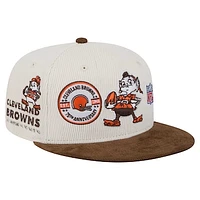 Men's New Era Cream/Brown Cleveland Browns Throwback Corduroy 59FIFTY Fitted Hat