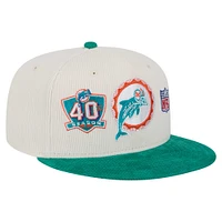 Men's New Era Cream/Aqua Miami Dolphins Throwback Corduroy 59FIFTY Fitted Hat