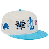 Men's New Era Cream/Blue Detroit Lions  Corduroy 59FIFTY Fitted Hat