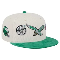 Men's New Era Cream/Kelly Green Philadelphia Eagles Throwback Corduroy 59FIFTY Fitted Hat