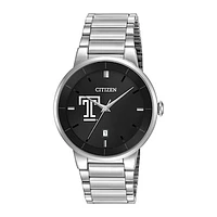 Men's Citizen Watch Silver Temple Owls Black Dial Stainless Steel Watch
