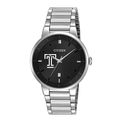Men's Citizen Watch Silver Temple Owls Black Dial Stainless Steel Watch