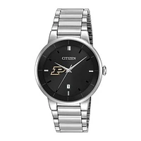Men's Citizen Watch Silver Purdue Boilermakers Black Dial Stainless Steel Watch