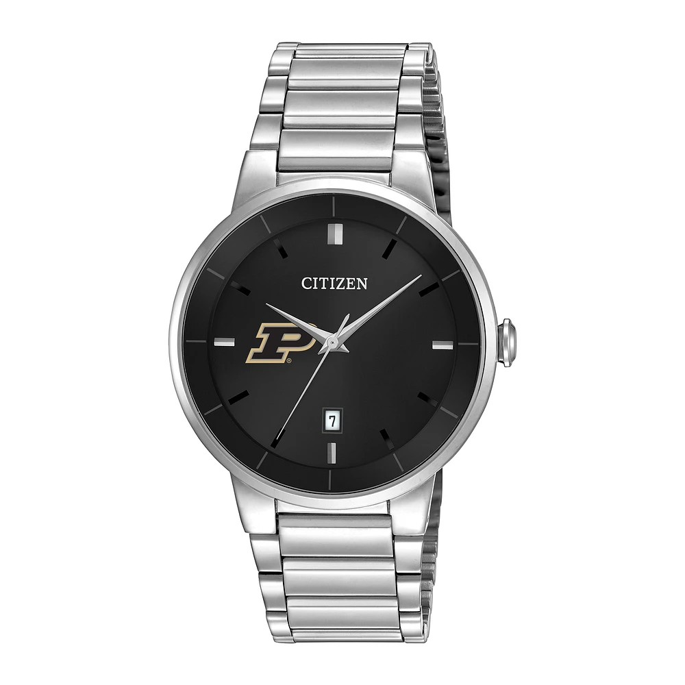 Men's Citizen Watch Silver Purdue Boilermakers Black Dial Stainless Steel Watch