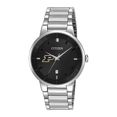 Men's Citizen Watch Silver Purdue Boilermakers Black Dial Stainless Steel Watch