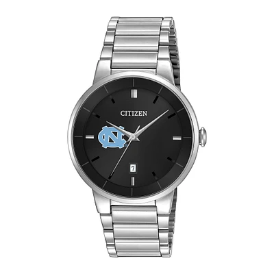 Men's Citizen Watch Silver North Carolina Tar Heels Black Dial Stainless Steel Watch