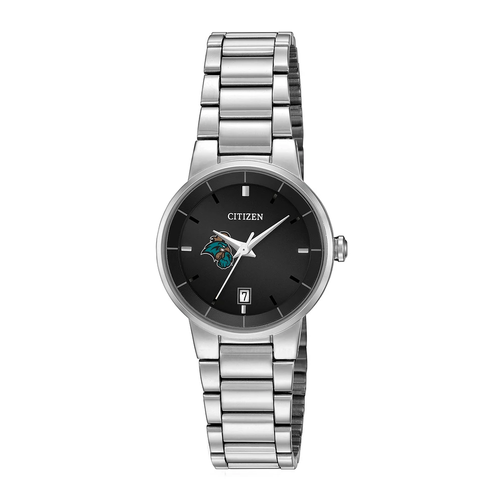 Women's Citizen Watch Silver Coastal Carolina Chanticleers Black Dial Stainless Steel Watch