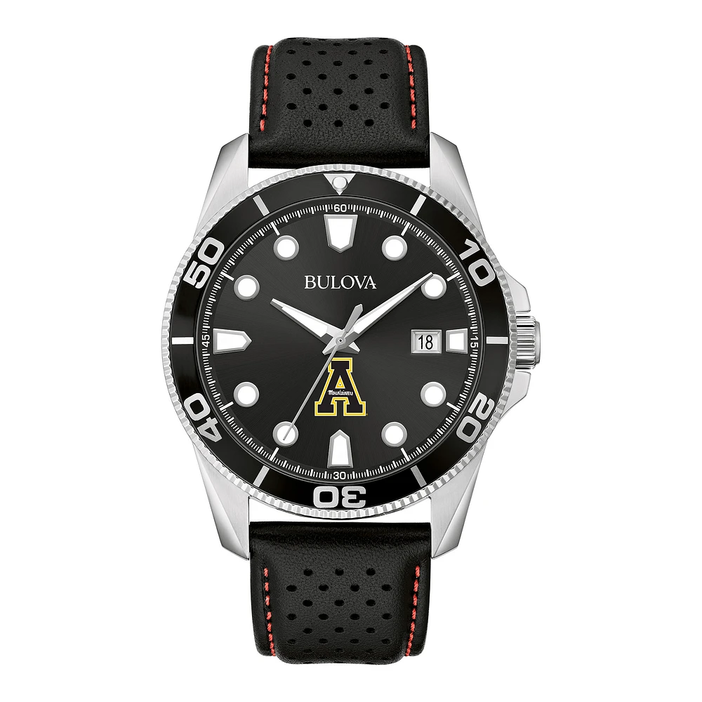 Men's Bulova Black Appalachian State Mountaineers Corporate Collection Leather Strap Watch