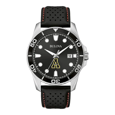 Men's Bulova Black Appalachian State Mountaineers Corporate Collection Leather Strap Watch