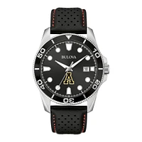 Men's Bulova Black Appalachian State Mountaineers Corporate Collection Leather Strap Watch