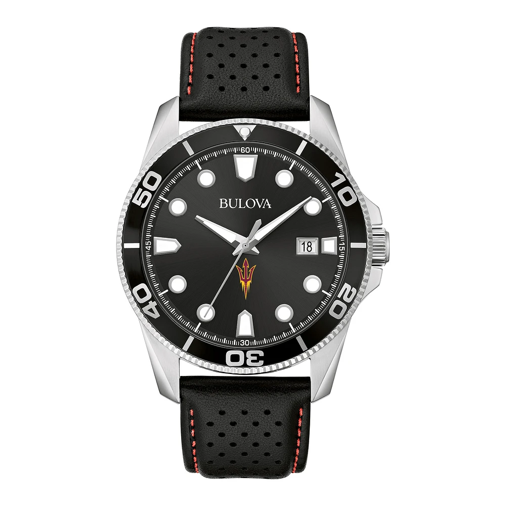 Men's Bulova Black Arizona State Sun Devils Corporate Collection Leather Strap Watch
