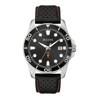 Men's Bulova Black Arizona State Sun Devils Corporate Collection Leather Strap Watch