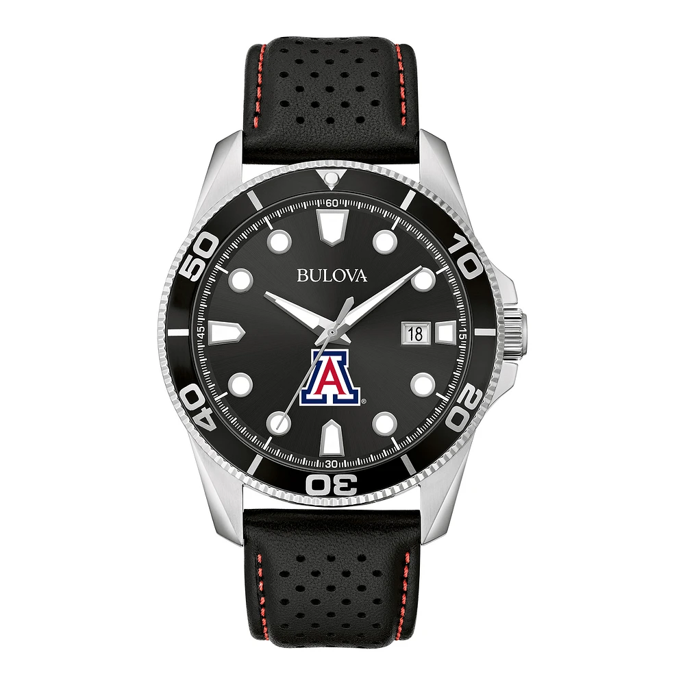 Men's Bulova Black Arizona Wildcats Corporate Collection Leather Strap Watch