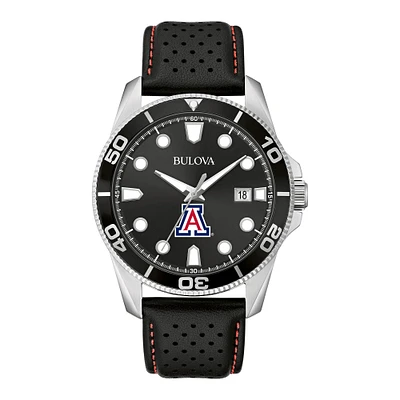 Men's Bulova Black Arizona Wildcats Corporate Collection Leather Strap Watch