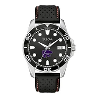 Men's Bulova Black Kansas State Wildcats Corporate Collection Leather Strap Watch