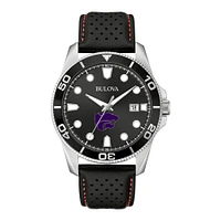 Men's Bulova Black Kansas State Wildcats Corporate Collection Leather Strap Watch
