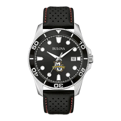 Men's Bulova Black Marquette Golden Eagles Corporate Collection Leather Strap Watch