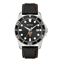 Men's Bulova Black Marshall Thundering Herd Corporate Collection Leather Strap Watch