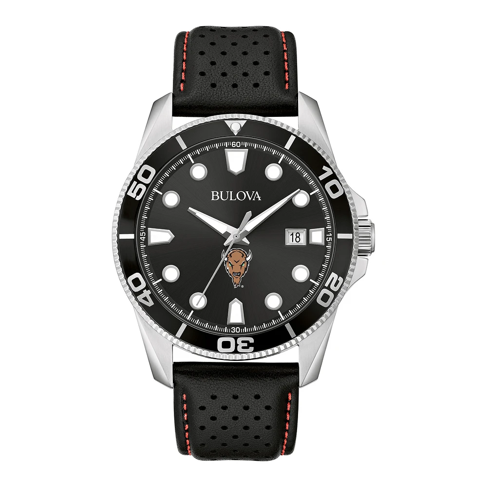 Men's Bulova Black Marshall Thundering Herd Corporate Collection Leather Strap Watch