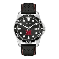 Men's Bulova Black Miami University RedHawks Corporate Collection Leather Strap Watch