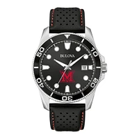 Men's Bulova Black Miami University RedHawks Corporate Collection Leather Strap Watch