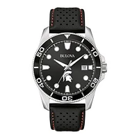 Men's Bulova Black Michigan State Spartans Corporate Collection Leather Strap Watch