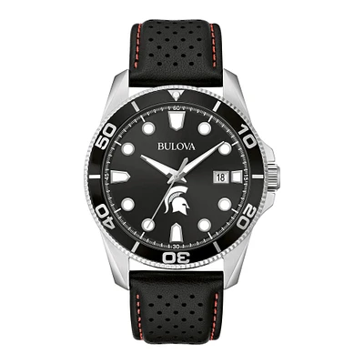 Men's Bulova Black Michigan State Spartans Corporate Collection Leather Strap Watch