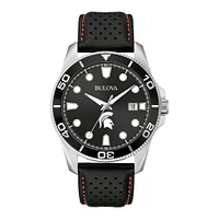 Men's Bulova Black Michigan State Spartans Corporate Collection Leather Strap Watch