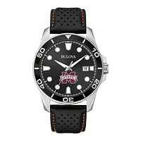 Men's Bulova Black Mississippi State Bulldogs Corporate Collection Leather Strap Watch
