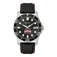 Men's Bulova Black Mississippi State Bulldogs Corporate Collection Leather Strap Watch