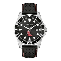 Men's Bulova Black Ole Miss Rebels Corporate Collection Leather Strap Watch