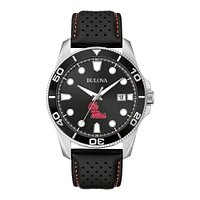 Men's Bulova Black Ole Miss Rebels Corporate Collection Leather Strap Watch