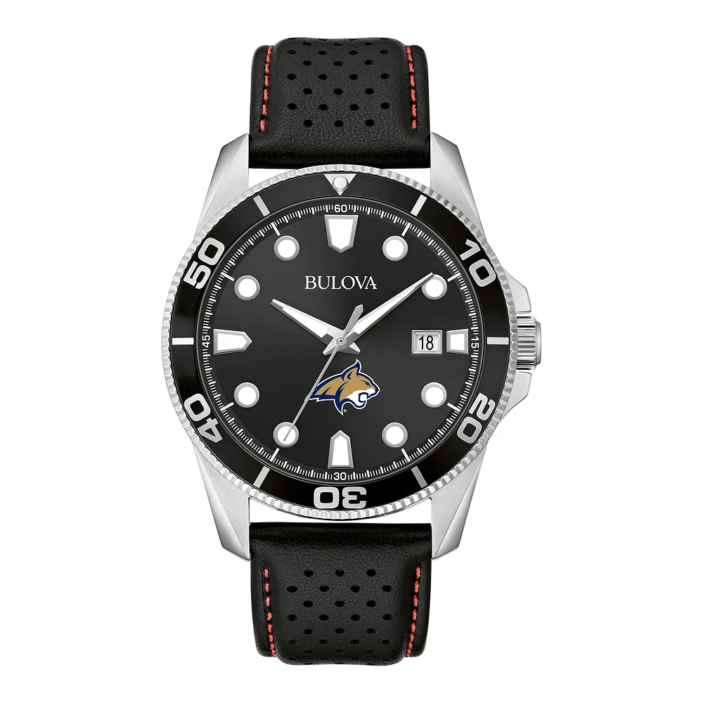 Men's Bulova Black Montana State Bobcats Corporate Collection Leather Strap Watch