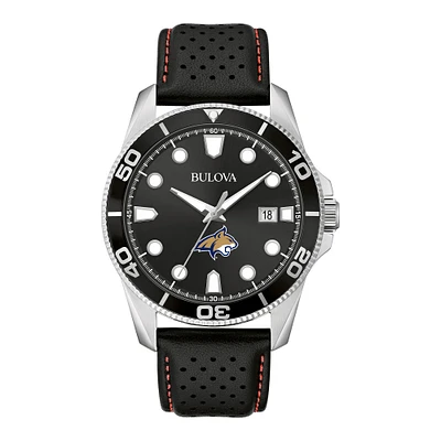 Men's Bulova Black Montana State Bobcats Corporate Collection Leather Strap Watch