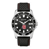 Men's Bulova Black NC State Wolfpack Corporate Collection Leather Strap Watch