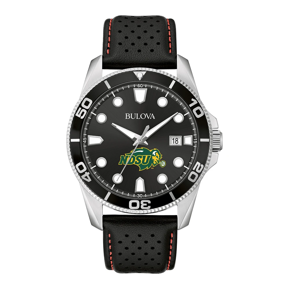 Men's Bulova Black NDSU Bison Corporate Collection Leather Strap Watch