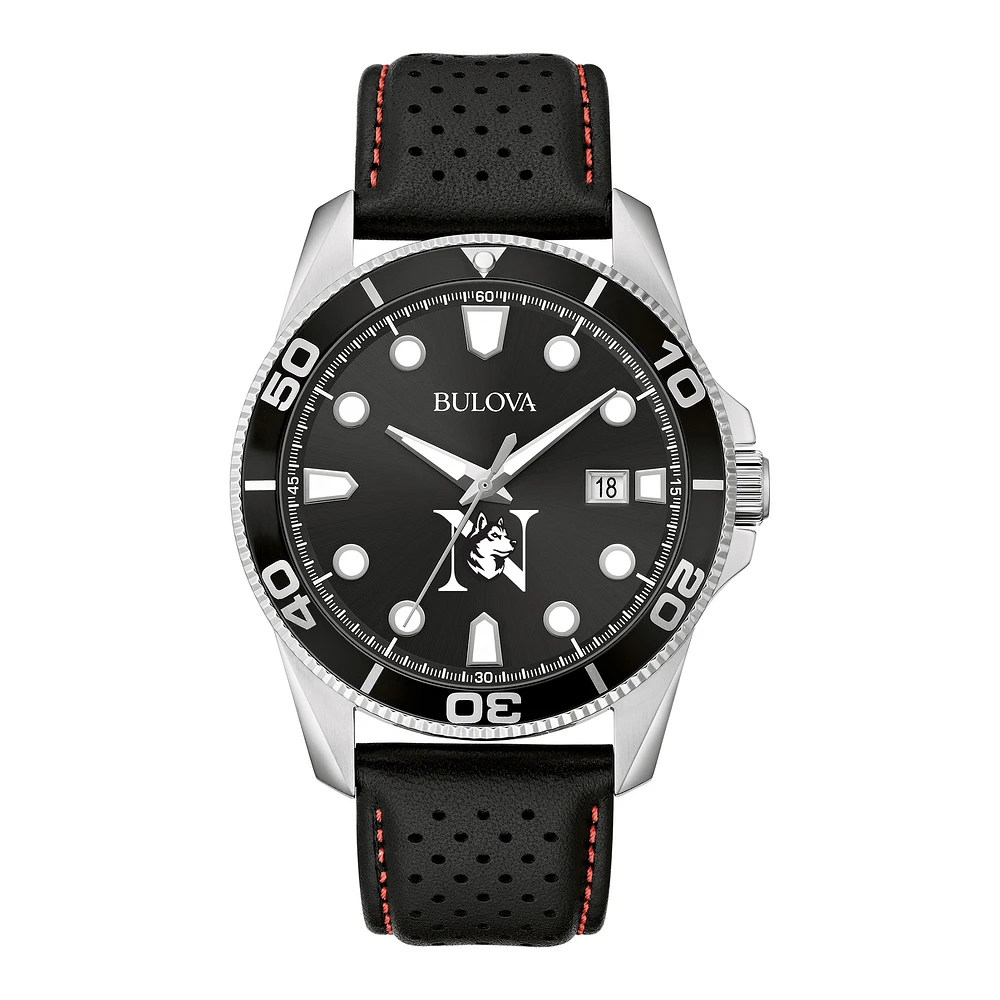 Men's Bulova Black Northeastern Huskies Corporate Collection Leather Strap Watch