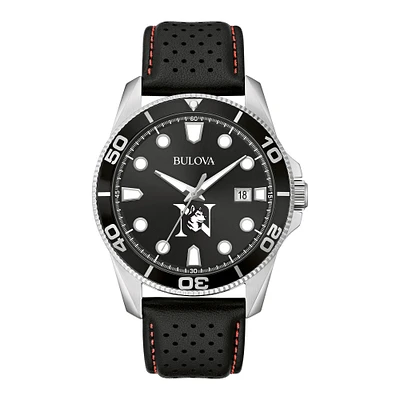 Men's Bulova Black Northeastern Huskies Corporate Collection Leather Strap Watch