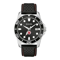 Men's Bulova Black Utah Utes Corporate Collection Leather Strap Watch