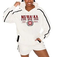 Women's Gameday Couture Cream Nebraska Huskers Down, Set, Go Pullover Hoodie and Shorts Set